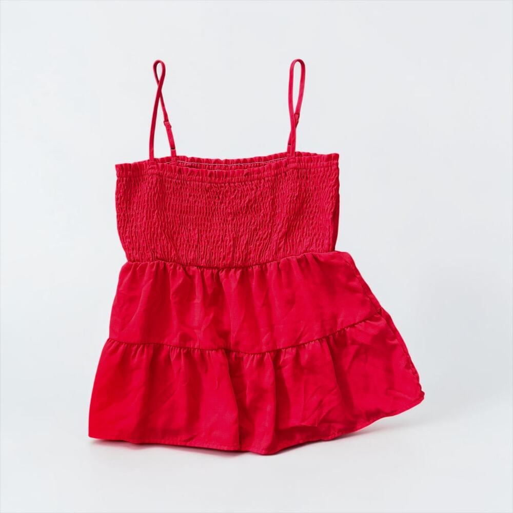 Paper Crane Red Smocked Peplum Cami Top Size L